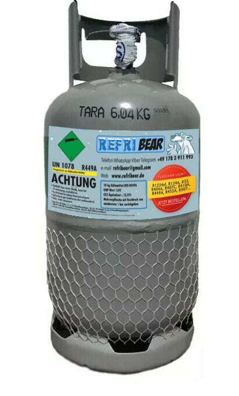 KälteGas Shop R-449A Kältemittel 10 kg Eigentumsflasche Mehrweg Stahl 12,5 L für Kälte-Klimasysteme