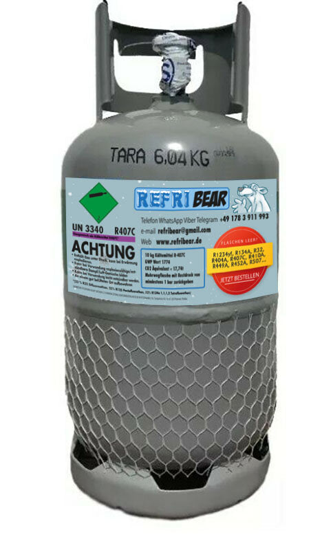 KälteGas Shop R-407C 10 kg in robuster Eigentumsflasche Mehrweg Stahl 12,5 L für HVAC