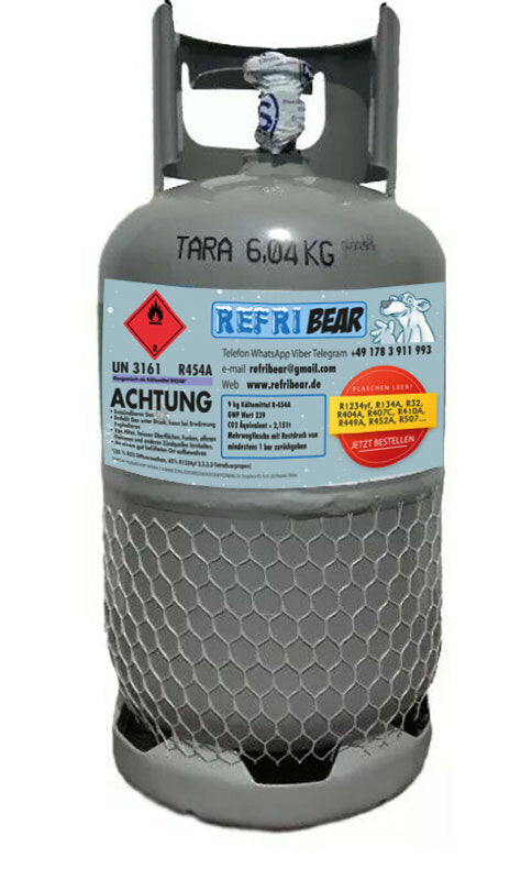 KälteGas R-454A Kältemittel 9 kg Eigentumsflasche Mehrweg Stahl für HVAC Kältetechnik